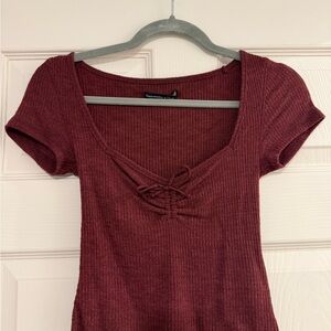 Women's Burgundy Ribbed Top